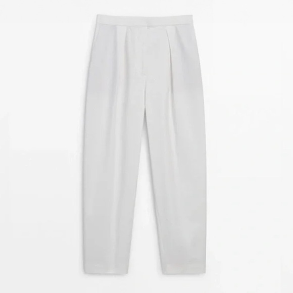 Massimo Dutti - Pleated Lightweight Loose Fit Lyocell Wide Leg Pants - White - Picture 1 of 15